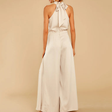 Women’s Jumpsuit Elegant Satin Sleeveless Turtleneck Wedding Guest - 0