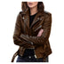 Women's short faux leather jacket zip fashionable and versatile