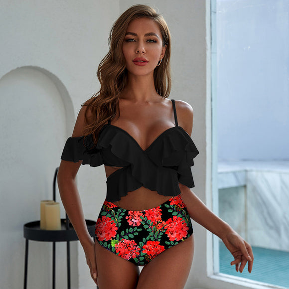 Women Swimwear European and American one piece sexy split gathered