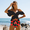 Women Swimwear European and American one piece sexy split gathered