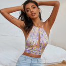 Women's tank top, with thin printed chest and halter neck, elegant, sexy