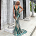 Evening Dress sequins strap, long tail, plunging neck, prom, backless