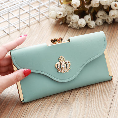 Buy green Women's wallet long PU Leather elegant card holder purse