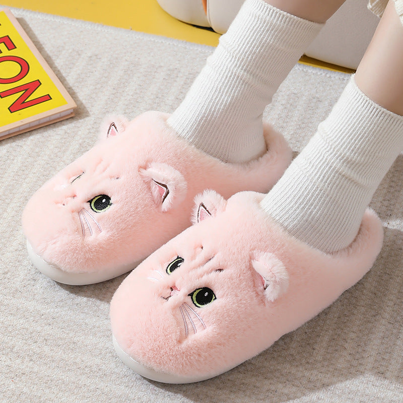 Women's slippers elegant cute cat plush warm non-slip