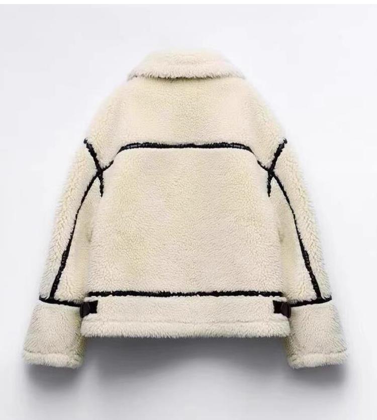 Women's jacket zipped in faux fur elegant lapel collar warm