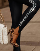 Elegant sexy elastic women's leggings, decorated with rhinestones