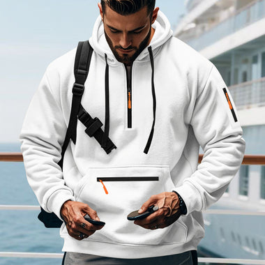 Buy white Men’s Hooded Fleece Lined Warm Zip Up Jacket Coat with Drawstring