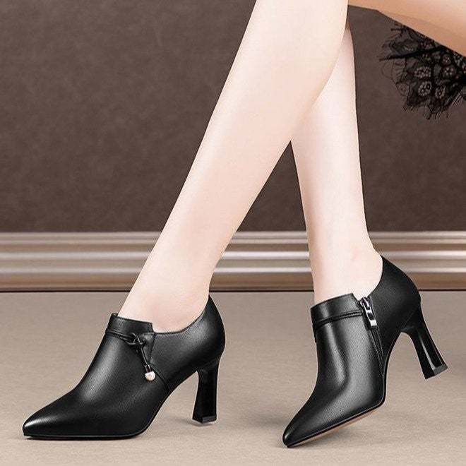 Women Shoes pointed mid heel elegant, side zipper confortable