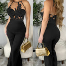 Women's Jumpsuit transparent fiber, thin straps, wide legs, sexy, tight-fitting