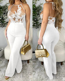 Women's Jumpsuit transparent fiber, thin straps, wide legs, sexy, tight-fitting