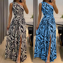 New Dress Exposed Back, Asymétrique Épaule Dénudée, Printed Maxi, Sexy