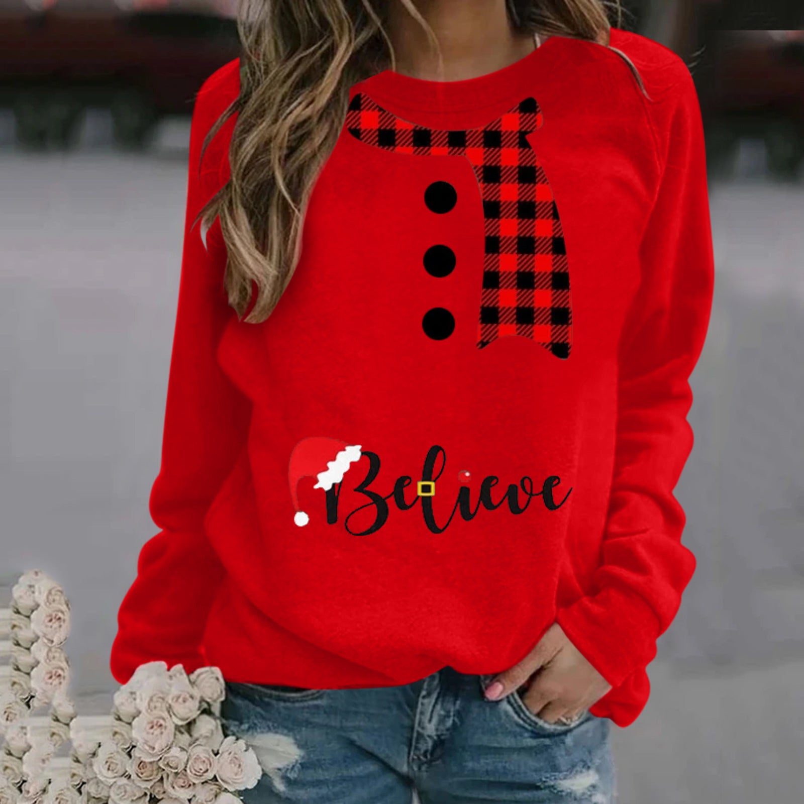 Women's sweater Christmas pattern print elegant