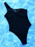Women's swimwear one-piece elegant one shoulder splicing mesh