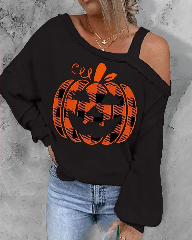 Women's sweater Christmas pumpkin print elegant