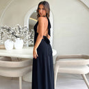 Elegant backless V-neck maxi dress sexy high slit for women