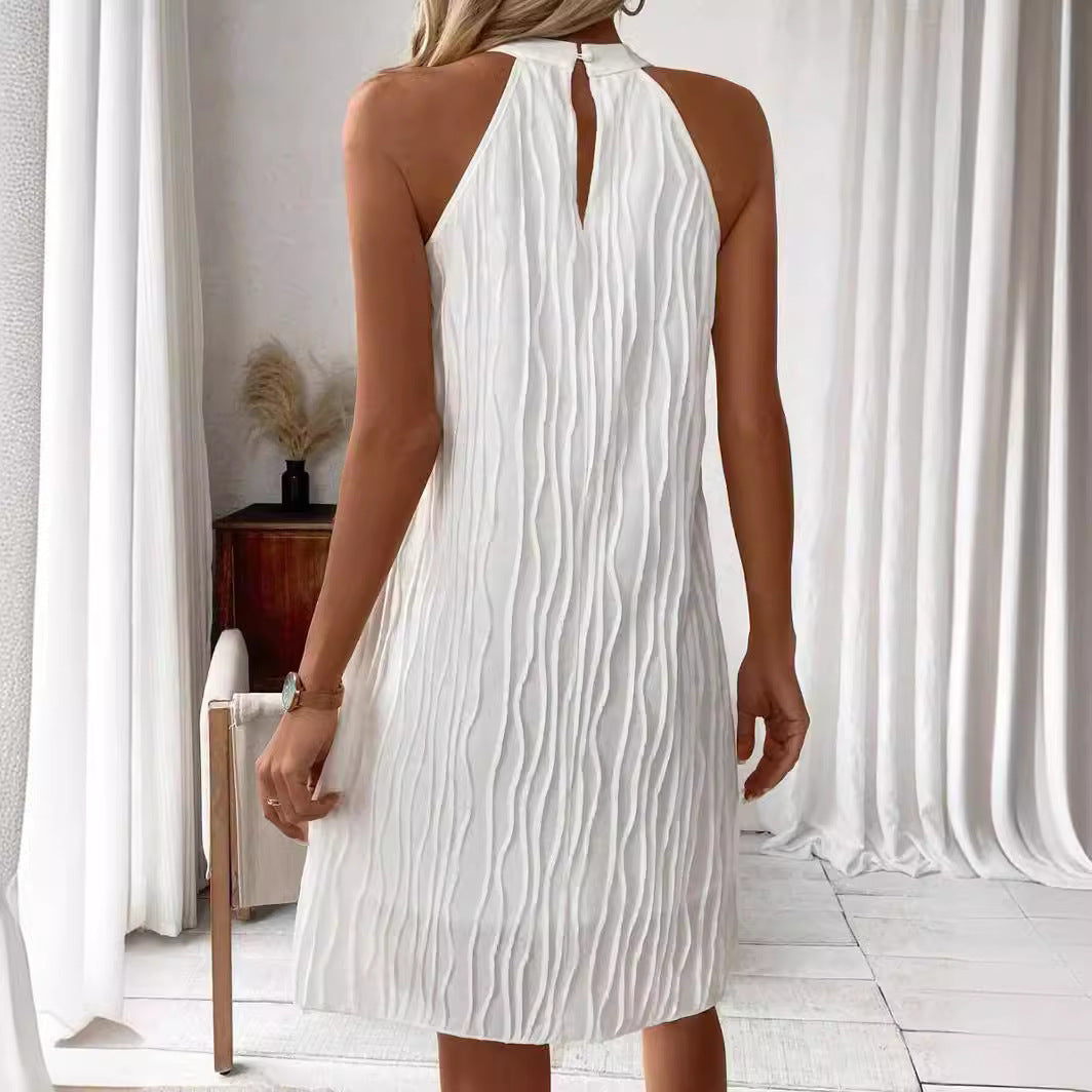 Women's dress backless elegant pure color halter neck