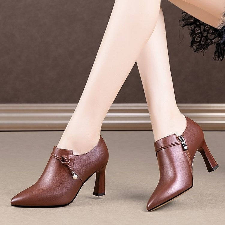 Women Shoes pointed mid heel elegant, side zipper confortable