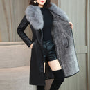 Women's coats PU leather elegant faux fur collar warm chic
