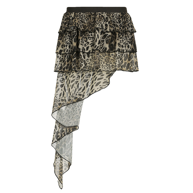 Women's skirt irregular sexy leopard print cross-border style