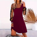 Women's dress evening long sleeve mesh elegant and U-neck