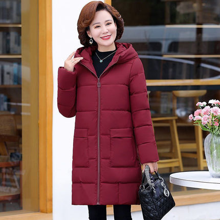 Buy purplish-red Women's jacket cotton padded hot thick hood elegant snow coat