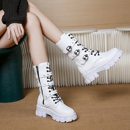 Women's boots mid-high lace-up elegant , side zipper confortable