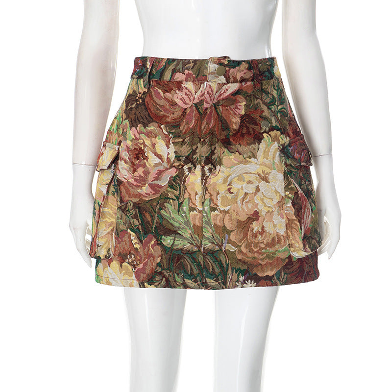 Women's mini skirt elegant retro jacquard