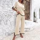 Women's Sets Elegant Striped Knitted Sexy Summer Top Straight Trousers-7