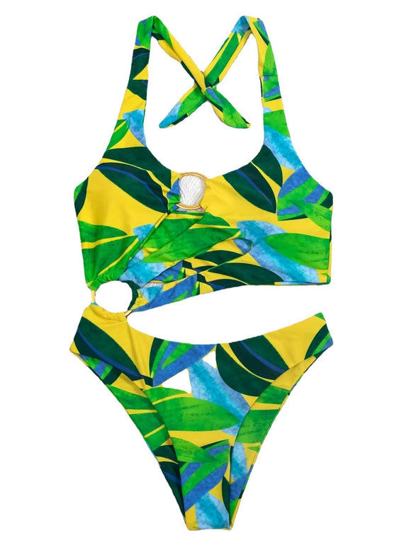 Women's swimwear one-piece push up elegant print