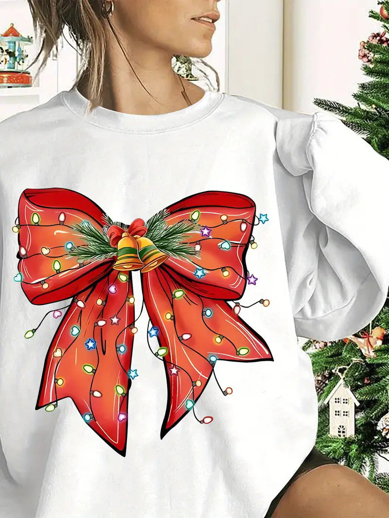 Sudadera de mujer con estampado navideño elegante cuello redondo