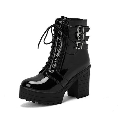 Acheter noir Bottines élégantes pour femmes style britannique talon haut épais et bout rond
