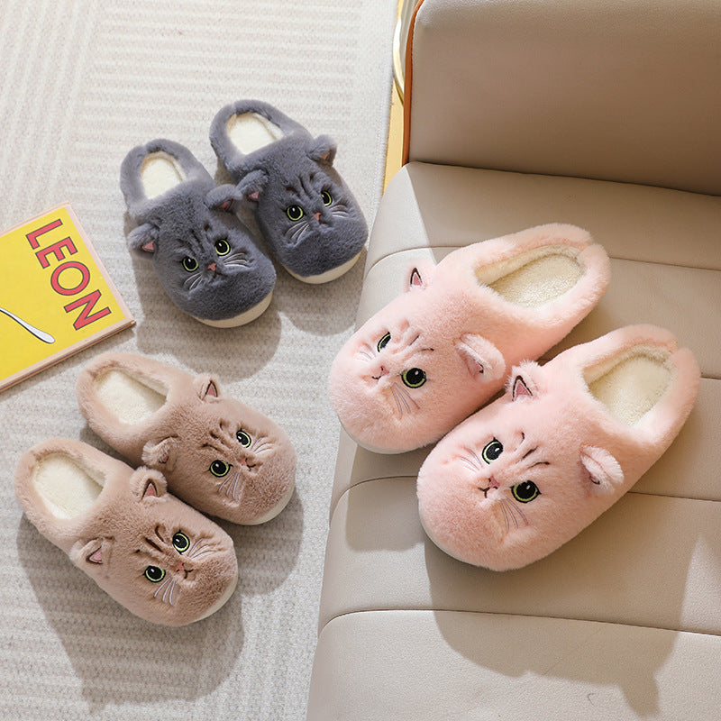 Women's slippers elegant cute cat plush warm non-slip