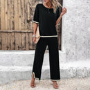 Women's sets elegant striped knitted sexy summer top straight trousers
