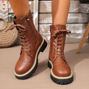 Women's Mid Calf Boots elegant Lace Up Chunky Low Heel Comfy Fit