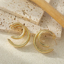 Women's earrings shiny metal double ring elegant C-shaped