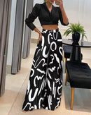 Women's pants wide-leg , loose elegant geometric print, casual