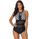 Women's swimsuit one-piece elegant backless striped