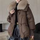 Women's down jacket padded cotton puffers fox fur collar short thick