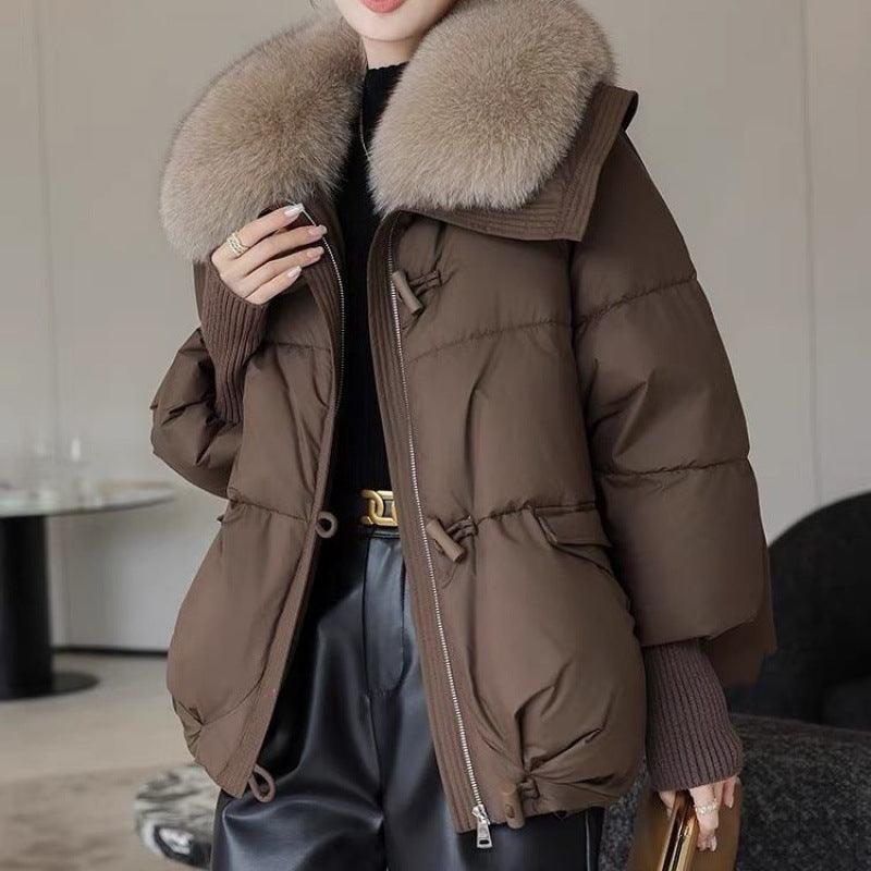 Women's down jacket padded cotton puffers fox fur collar short thick