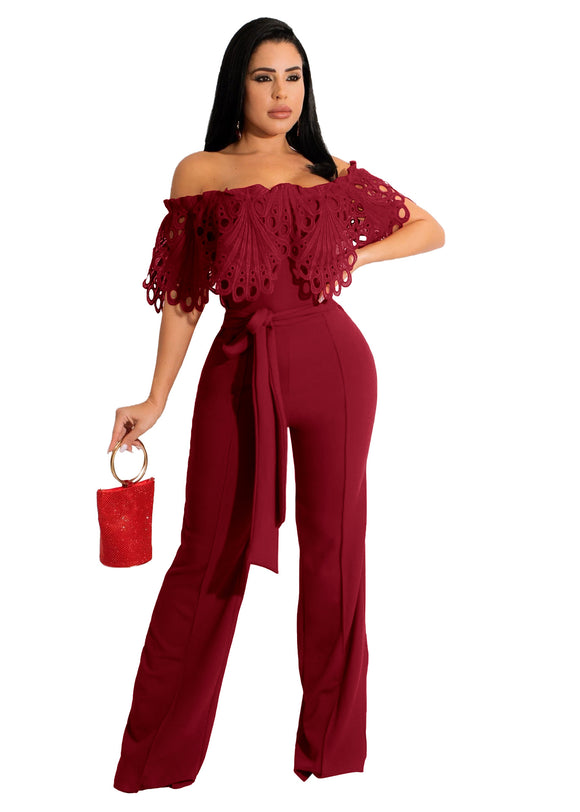 Women's Jumpsuit Elegant Sexy Ruffles Off Shoulder Wide Leg Formal Romper