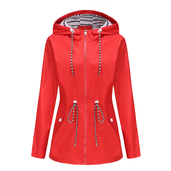 Women's jacket hooded waterproof elegant windbreaker zipper