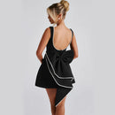 Sexy Mini Dress Women Big Bows Beads Elegant Backless Sleeveless Party Dress
