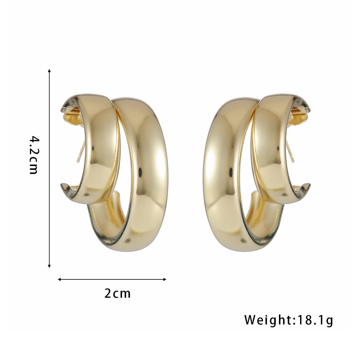 Women's earrings shiny metal double ring elegant C-shaped