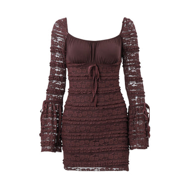 Comprar marron Vestido mini elegante y sexy con mangas acampanadas para mujer