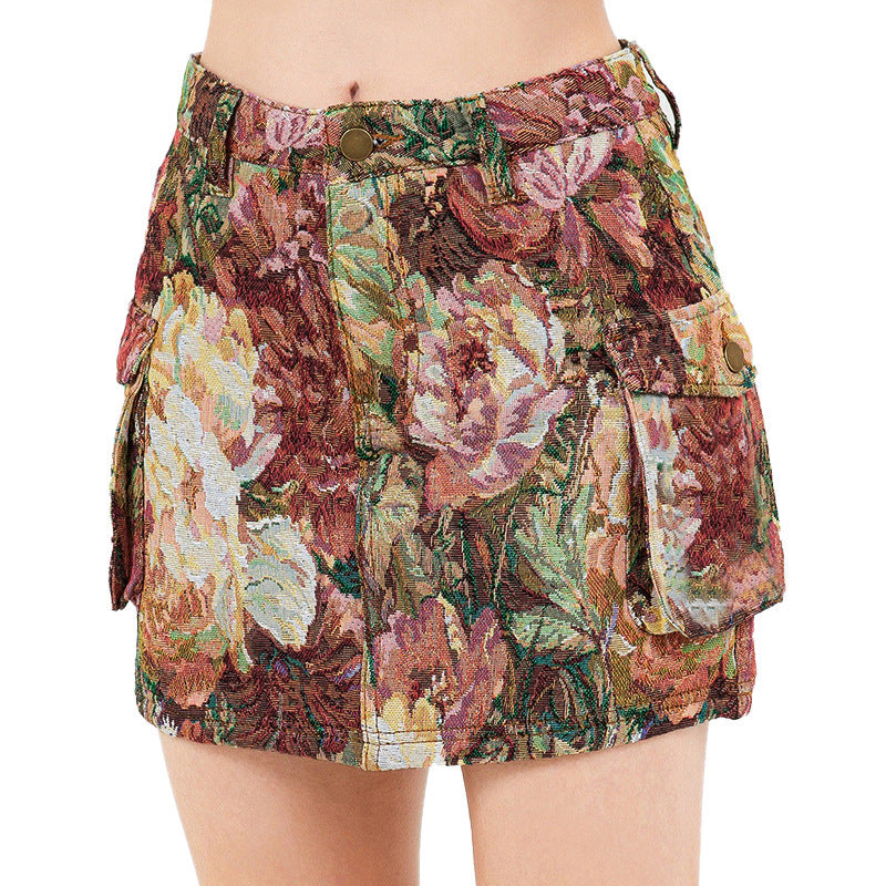 Women's mini skirt elegant retro jacquard