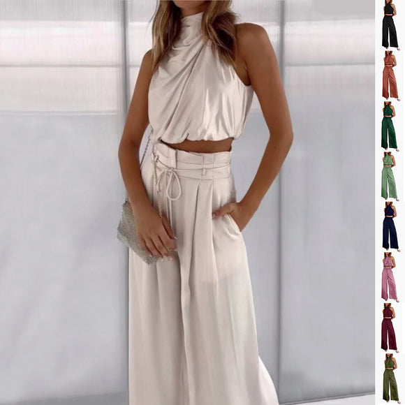 Women's 2-Piece Sleeveless Top And Wide-Leg Pants Set Summer Outfit
