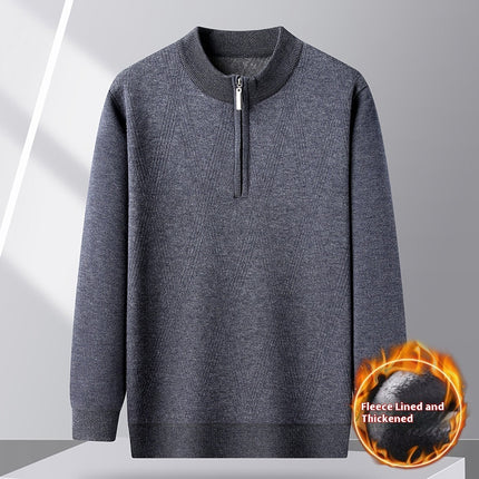 Buy gray Men's Sweater Pullover Elegant Warm Zipper Loose Casual Long Sleeves