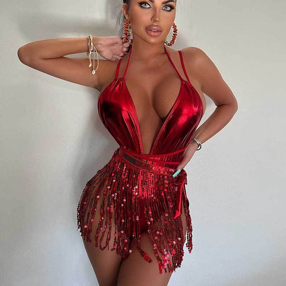 Women's swimsuit one-piece nightclub hot girl Tassel