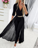 Women’s Jumpsuit Elegant Sheer Mesh V Neck Sexy Layered Bodysuit-4