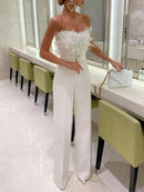 Women’s Jumpsuit Elegant Ceremony Feather Tube Top Wide Leg Pants-1
